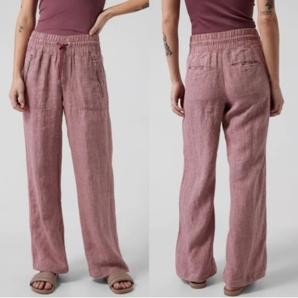 Athleta Pants - Athleta Cabo Linen Wide Leg Pants Pink Rose Size 4
